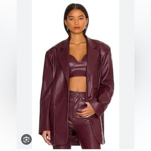 AFRM Agnes Vegan Leather Blazer + Matching Bralet in Port Royale